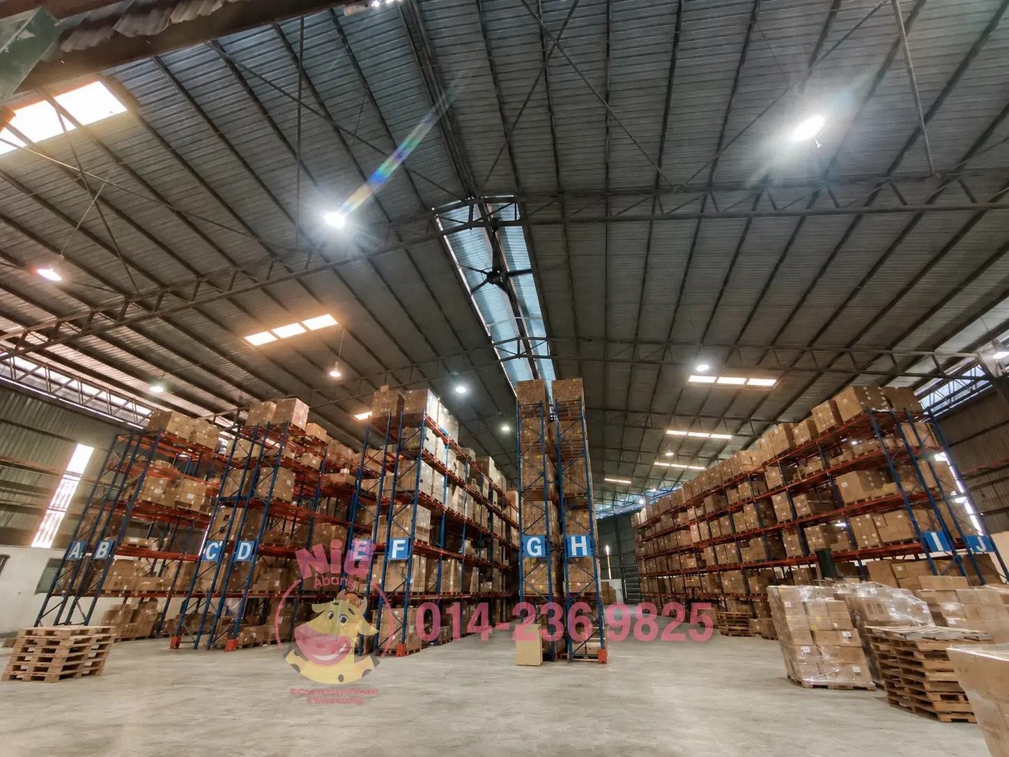 Stocked pallet racks inside the Niu Abang warehouse in Klang